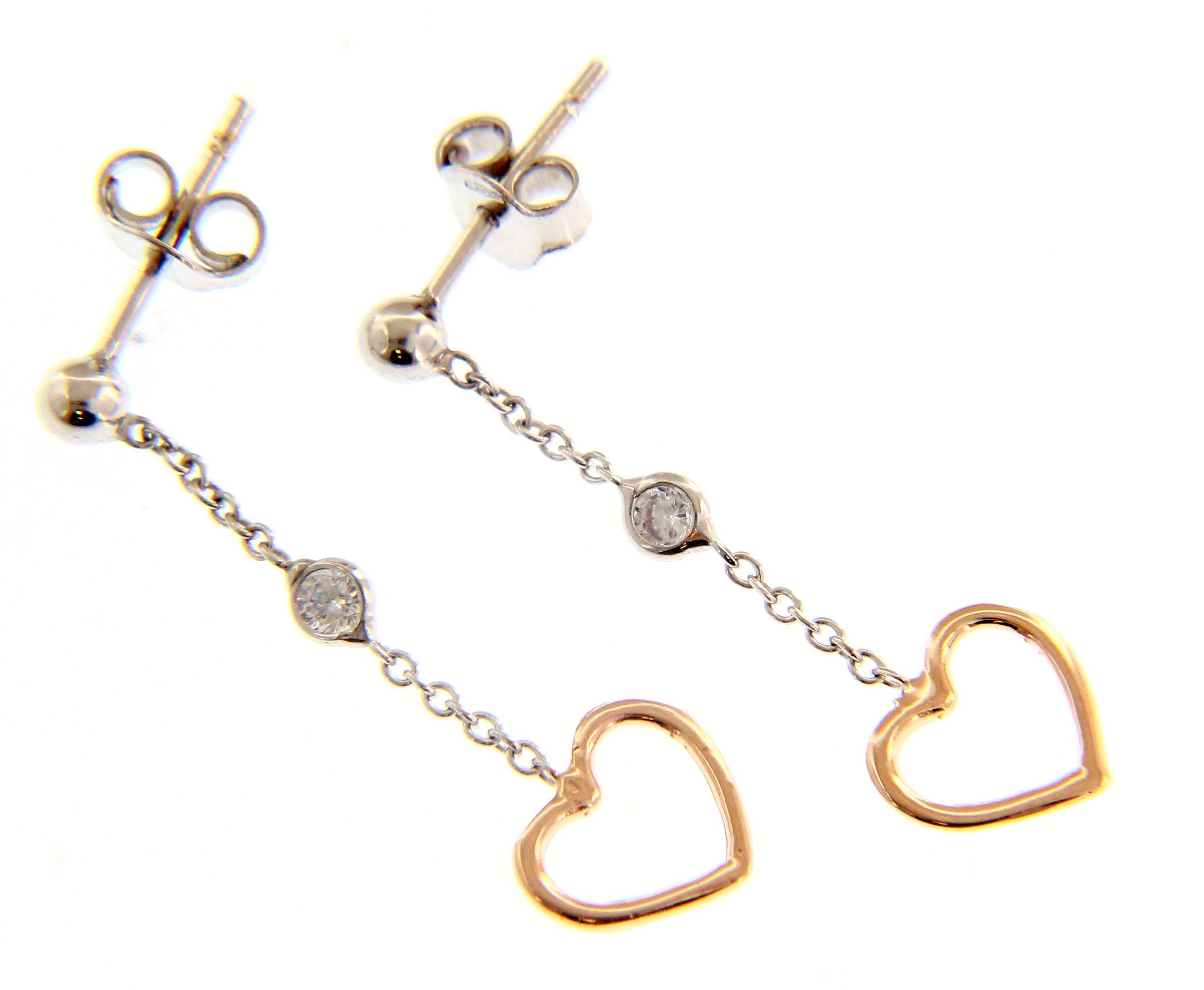 White gold earrings 14k with rose gold hearts  (code S239277)